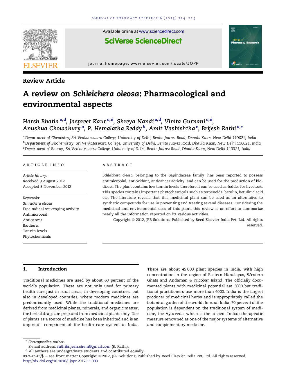 A review on Schleichera oleosa: Pharmacological and environmental aspects