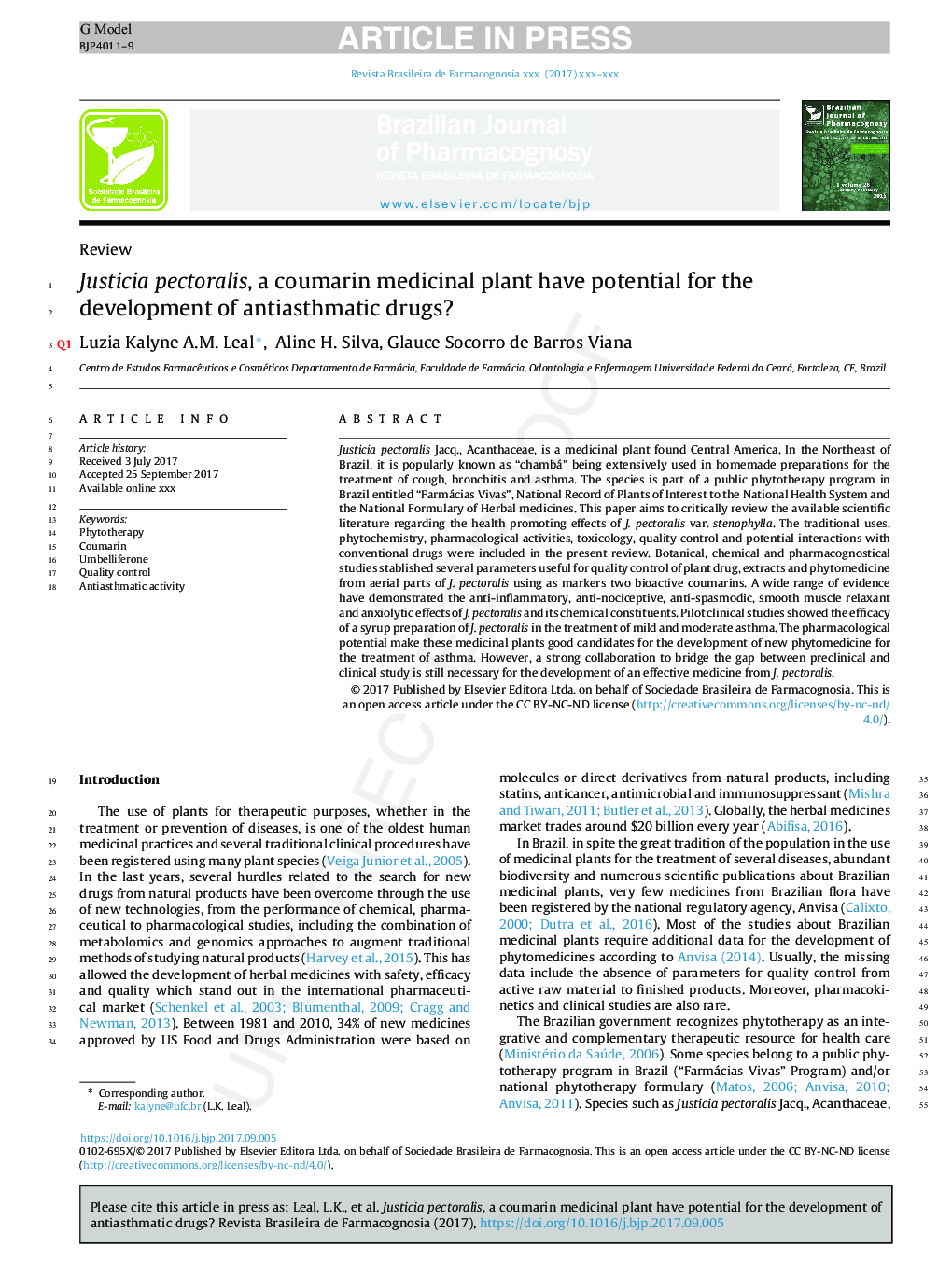 Justicia pectoralis, a coumarin medicinal plant have potential for the development of antiasthmatic drugs?