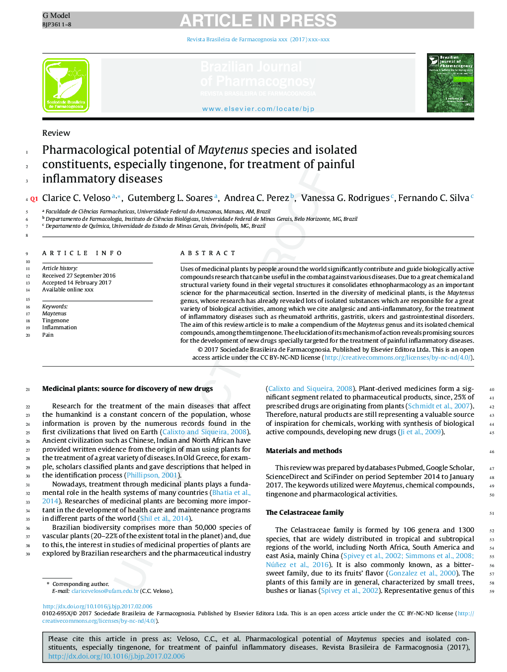 Pharmacological potential of Maytenus species and isolated constituents, especially tingenone, for treatment of painful inflammatory diseases