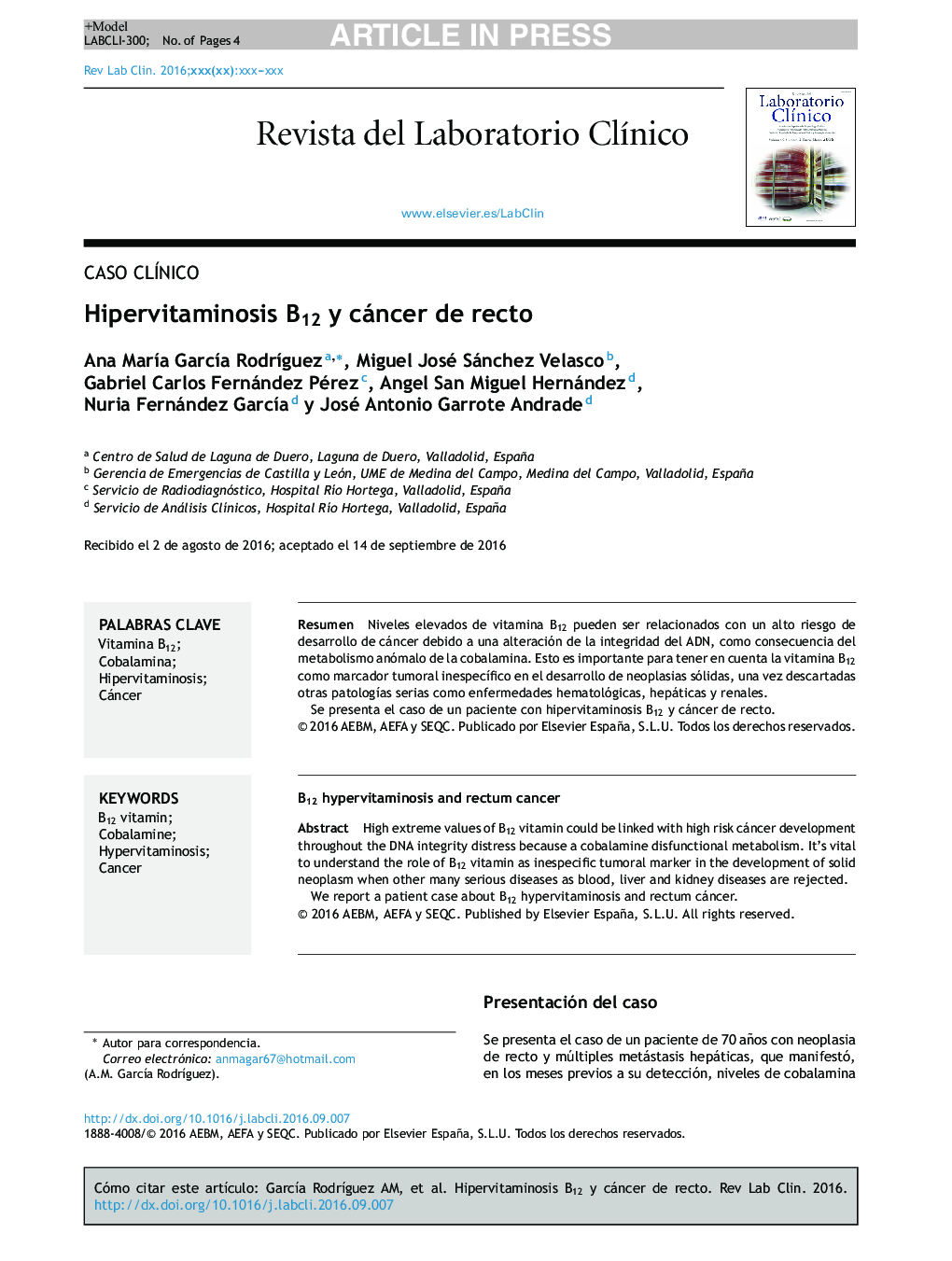 Hipervitaminosis B12 y cáncer de recto