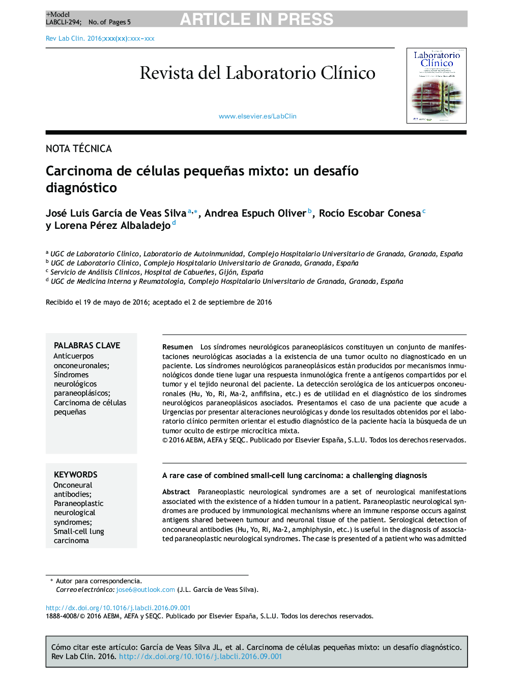 Carcinoma de células pequeñas mixto: un desafÃ­o diagnóstico