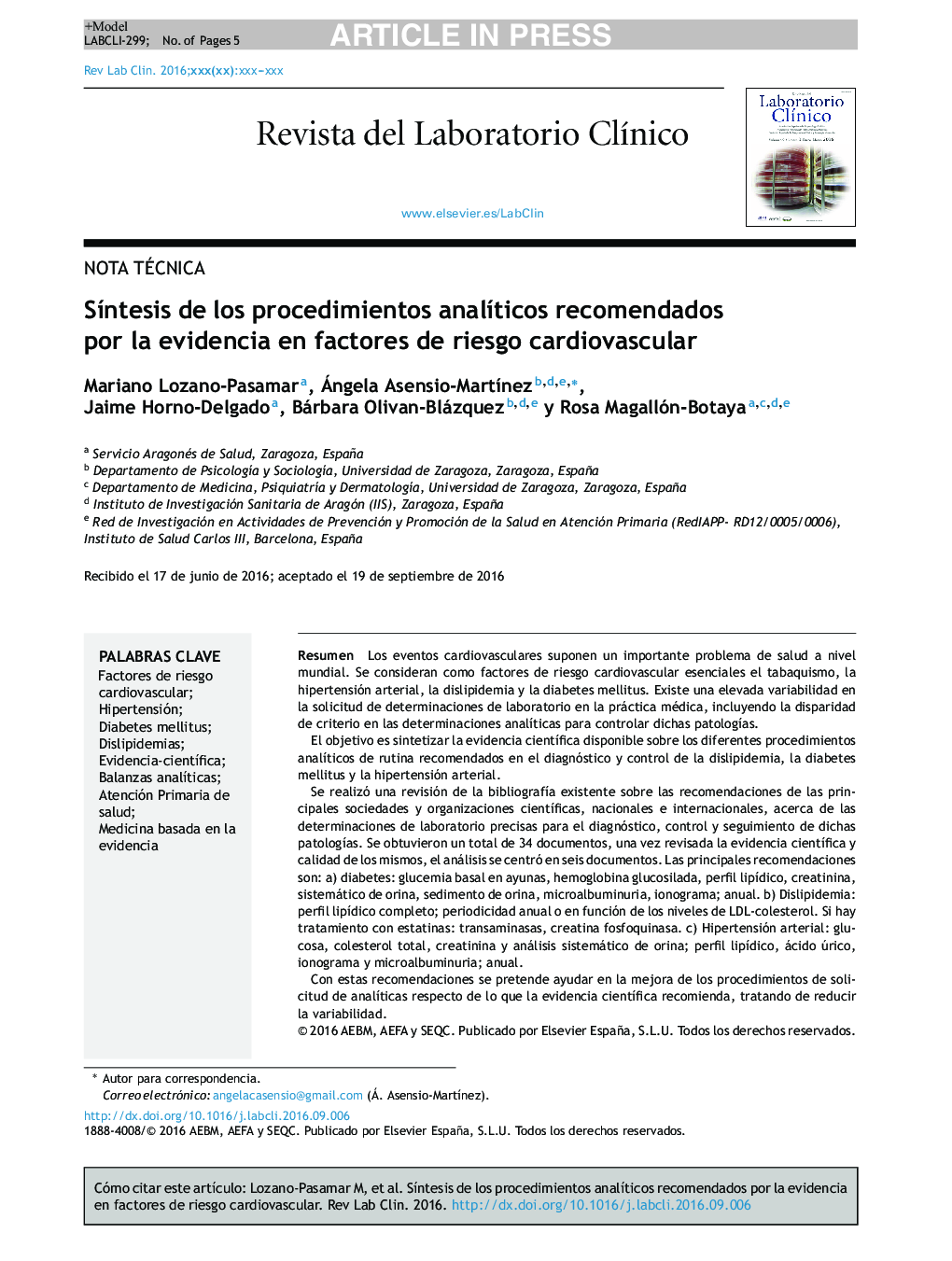 SÃ­ntesis de los procedimientos analÃ­ticos recomendados por la evidencia en factores de riesgo cardiovascular