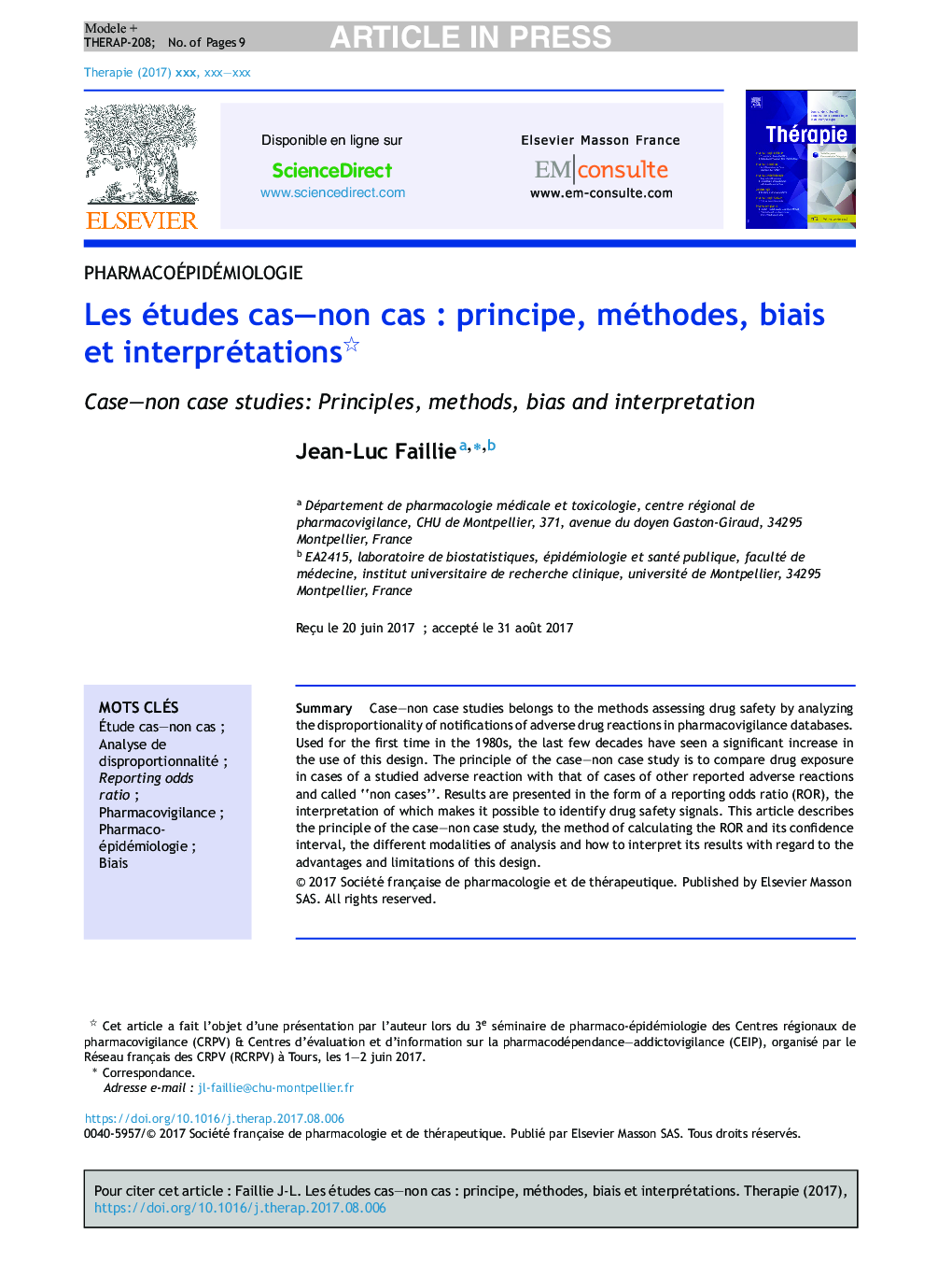 Les études cas-non casÂ : principe, méthodes, biais et interprétations