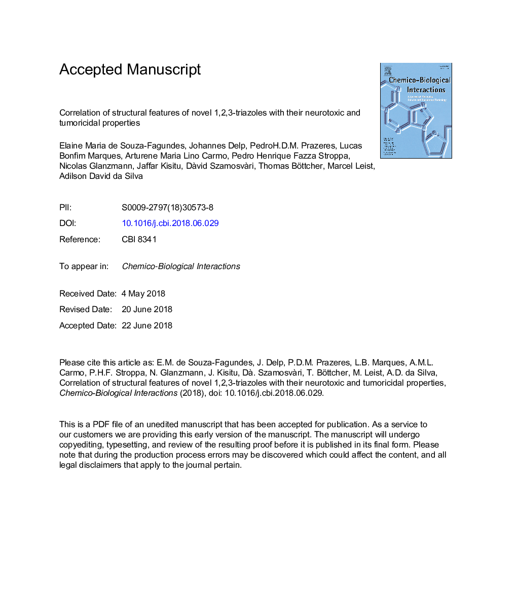 Correlation of structural features of novel 1,2,3-triazoles with their neurotoxic and tumoricidal properties