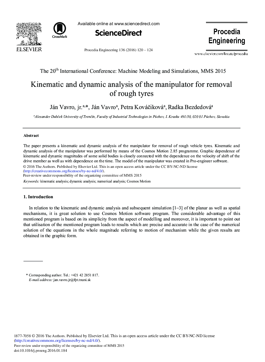 Kinematic and Dynamic Analysis of the Manipulator for Removal of Rough Tyres 