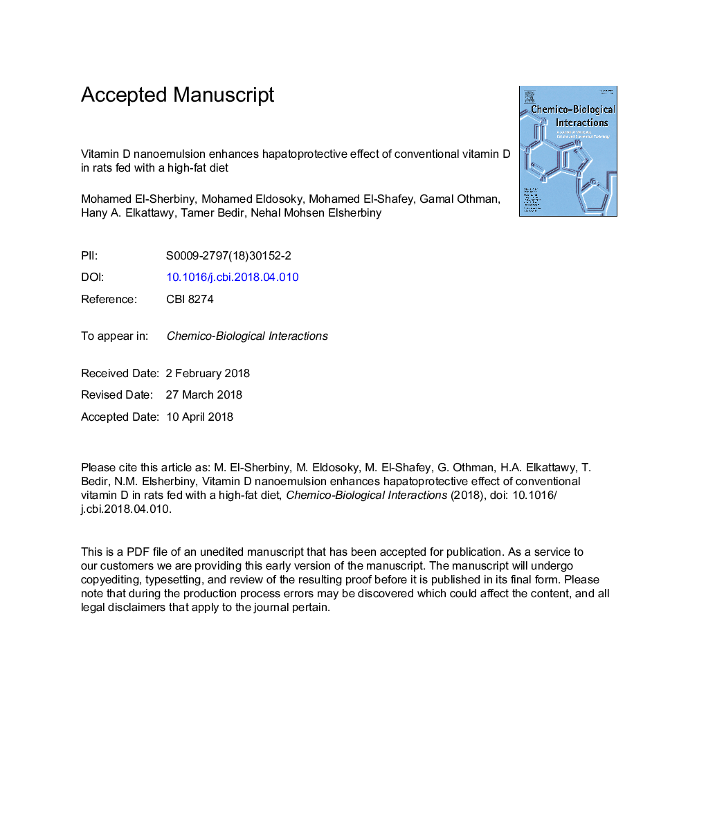 Vitamin D nanoemulsion enhances hepatoprotective effect of conventional vitamin D in rats fed with a high-fat diet