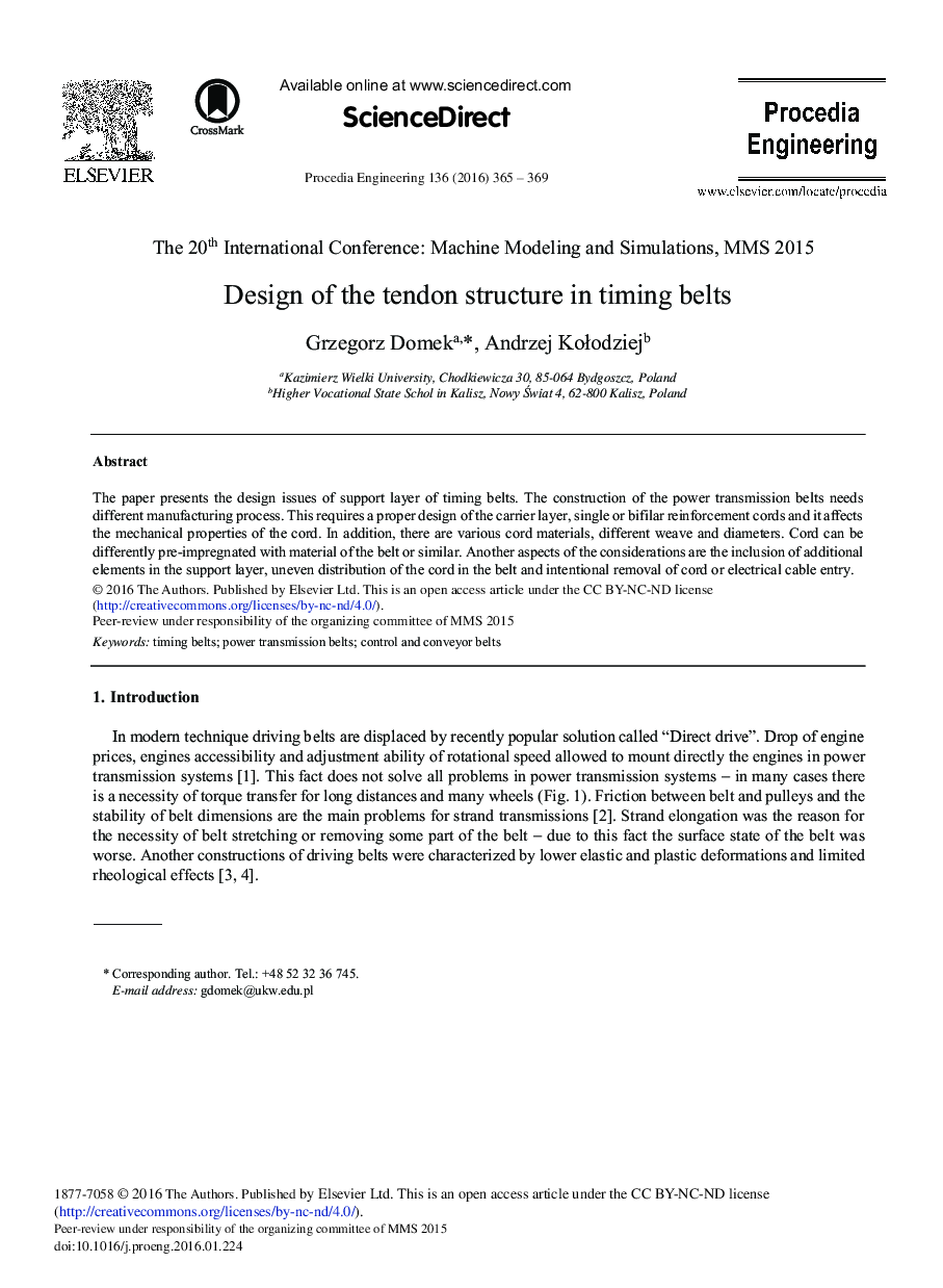 Design of the Tendon Structure in Timing Belts 