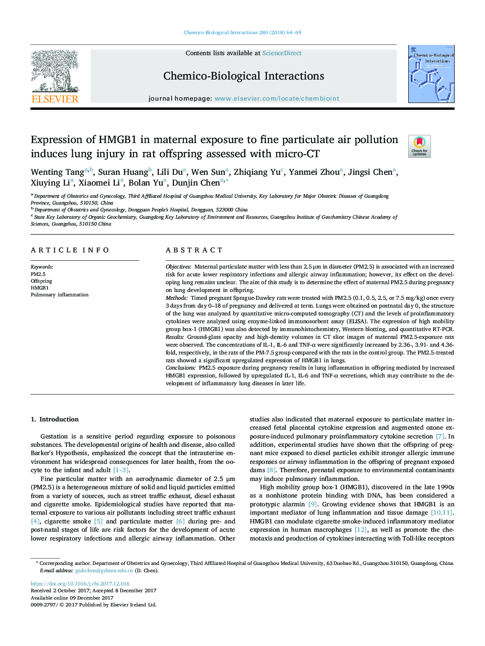 Expression of HMGB1 in maternal exposure to fine particulate air pollution induces lung injury in rat offspring assessed with micro-CT