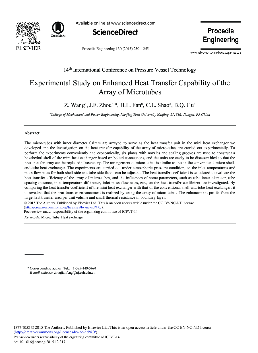Experimental Study on Enhanced Heat Transfer Capability of the Array of Microtubes 