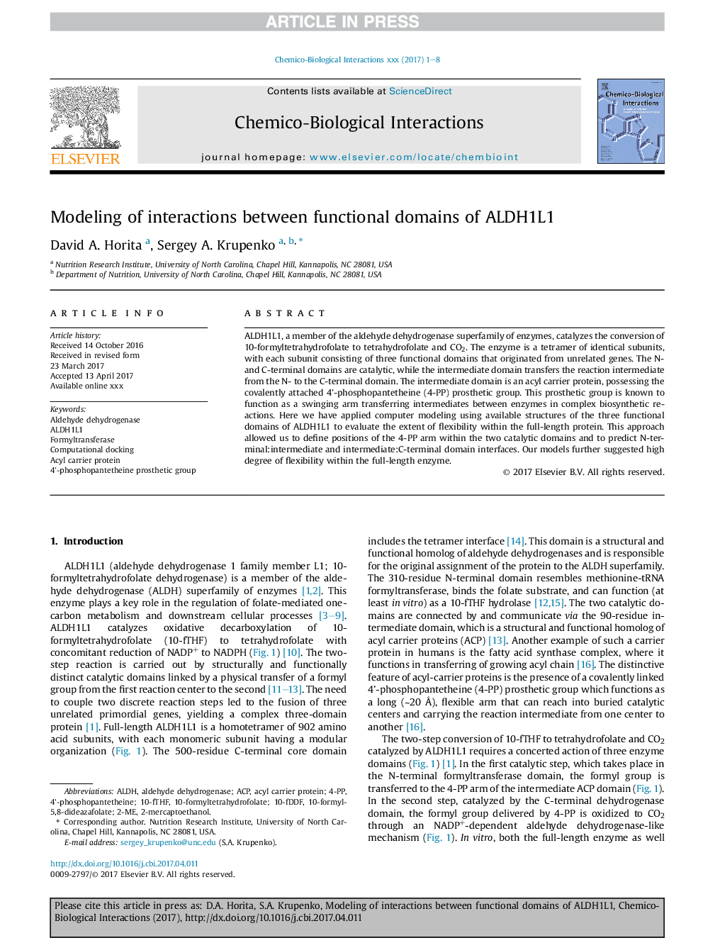 Modeling of interactions between functional domains of ALDH1L1