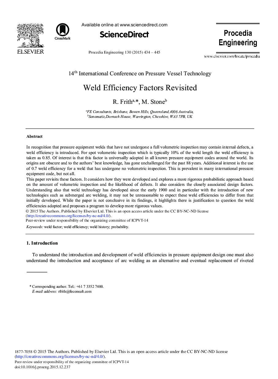 Weld Efficiency Factors Revisited 