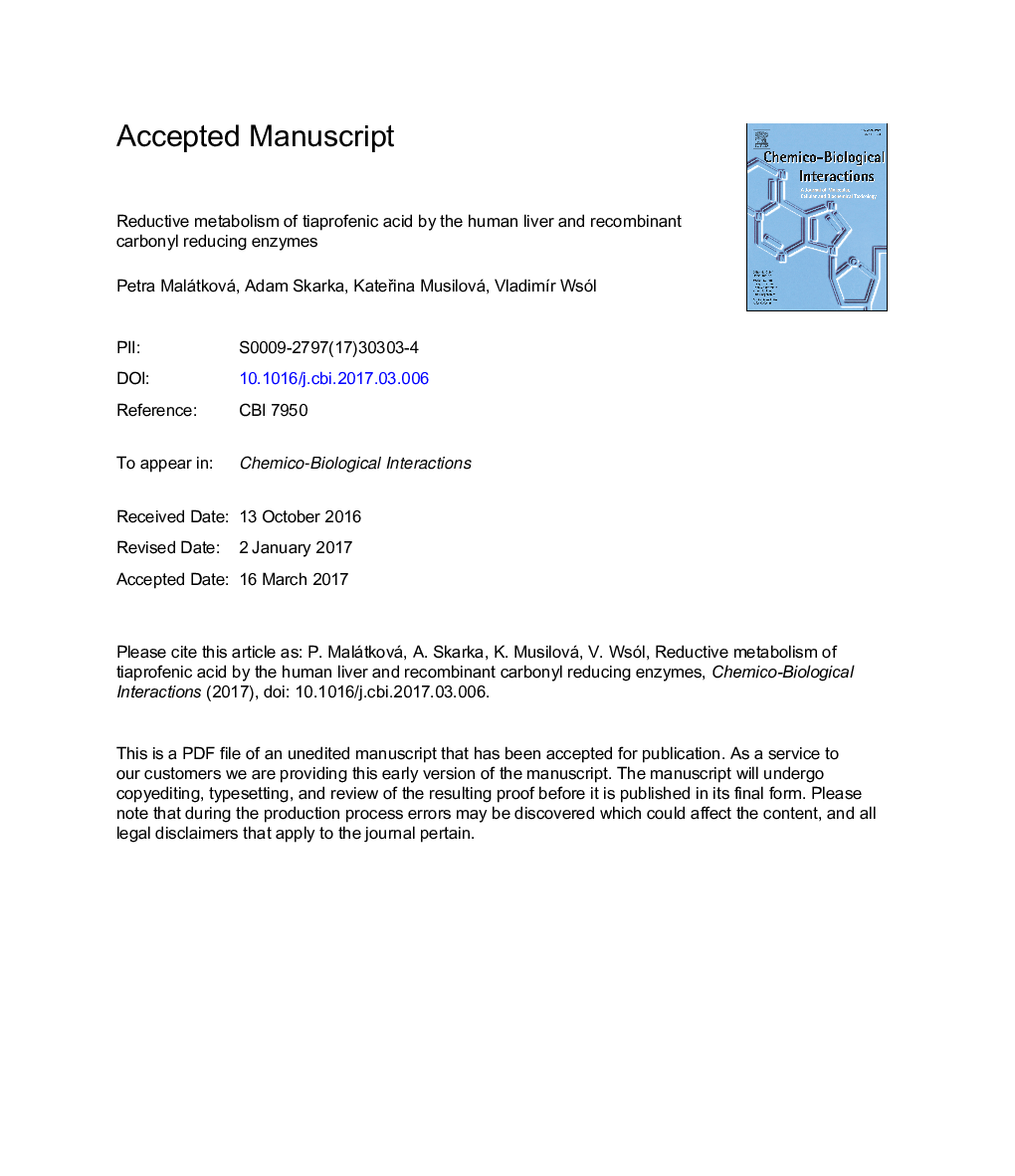 متابولیسم تدریجی اسید تیواپروفنیک توسط کبد انسان و آنزیم های کربونیل نوترکیب آنزیم 