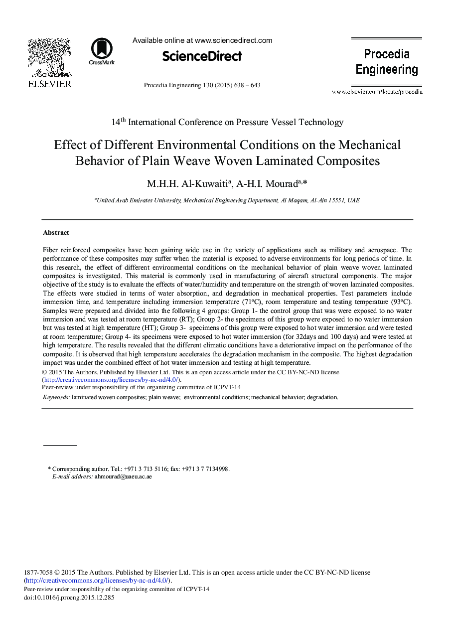 Effect of Different Environmental Conditions on the Mechanical Behavior of Plain Weave Woven Laminated Composites 