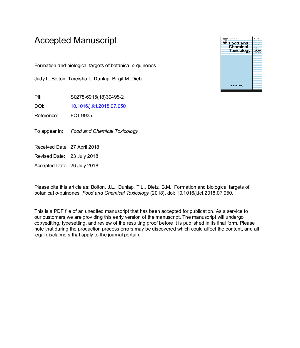 Formation and biological targets of botanical o-quinones