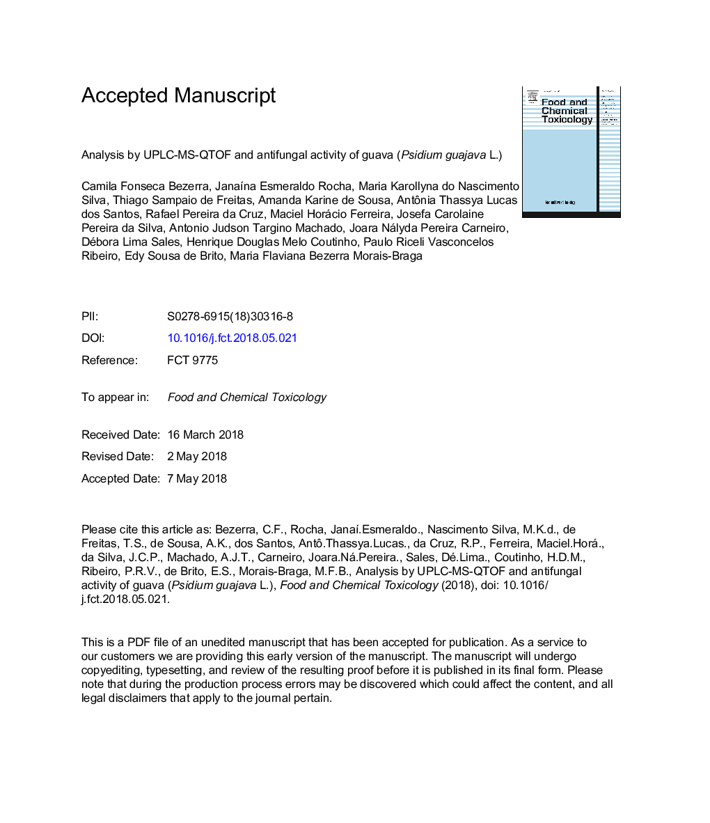 Analysis by UPLC-MS-QTOF and antifungal activity of guava (Psidium guajava L.)