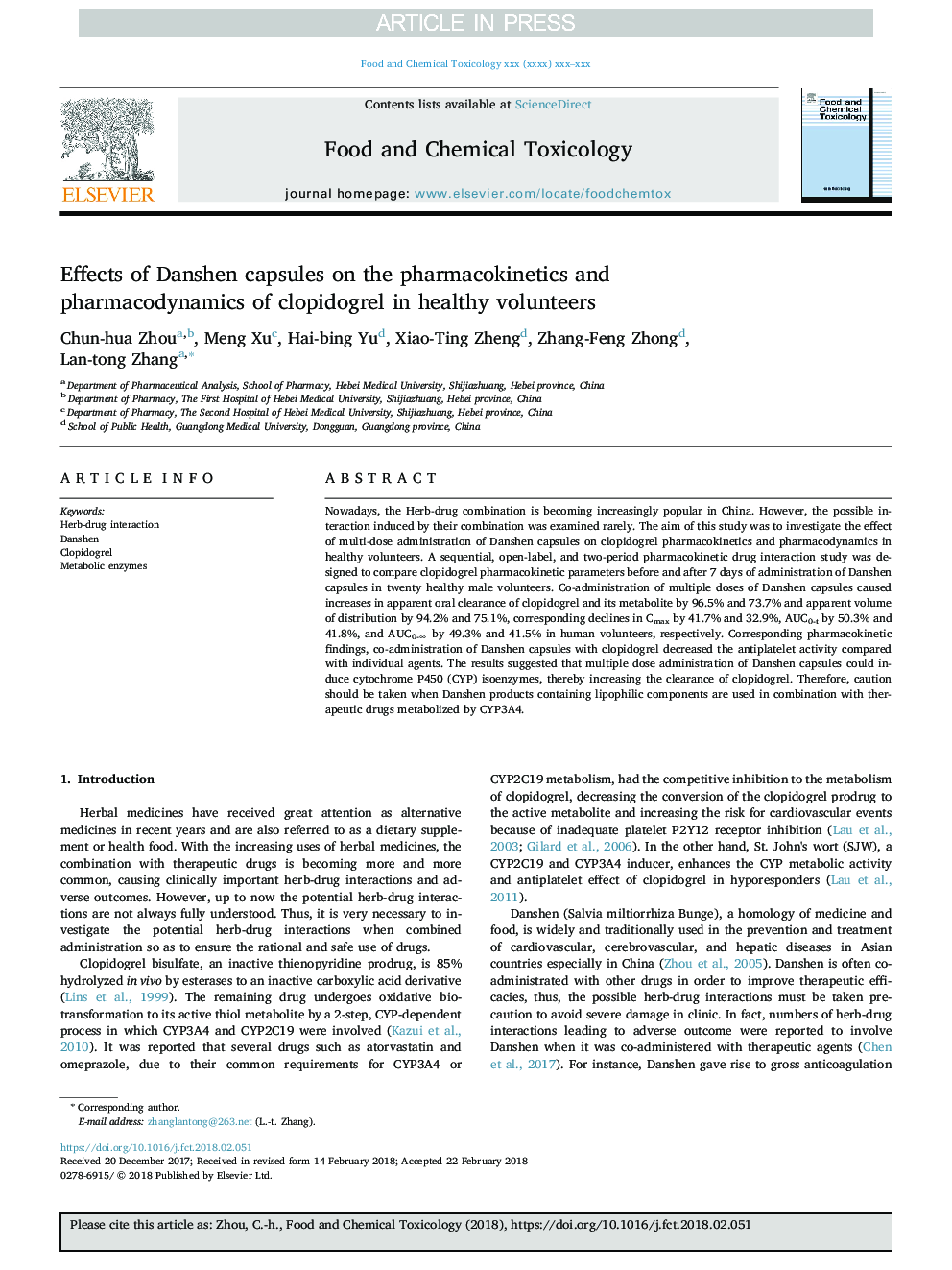 Effects of Danshen capsules on the pharmacokinetics and pharmacodynamics of clopidogrel in healthy volunteers