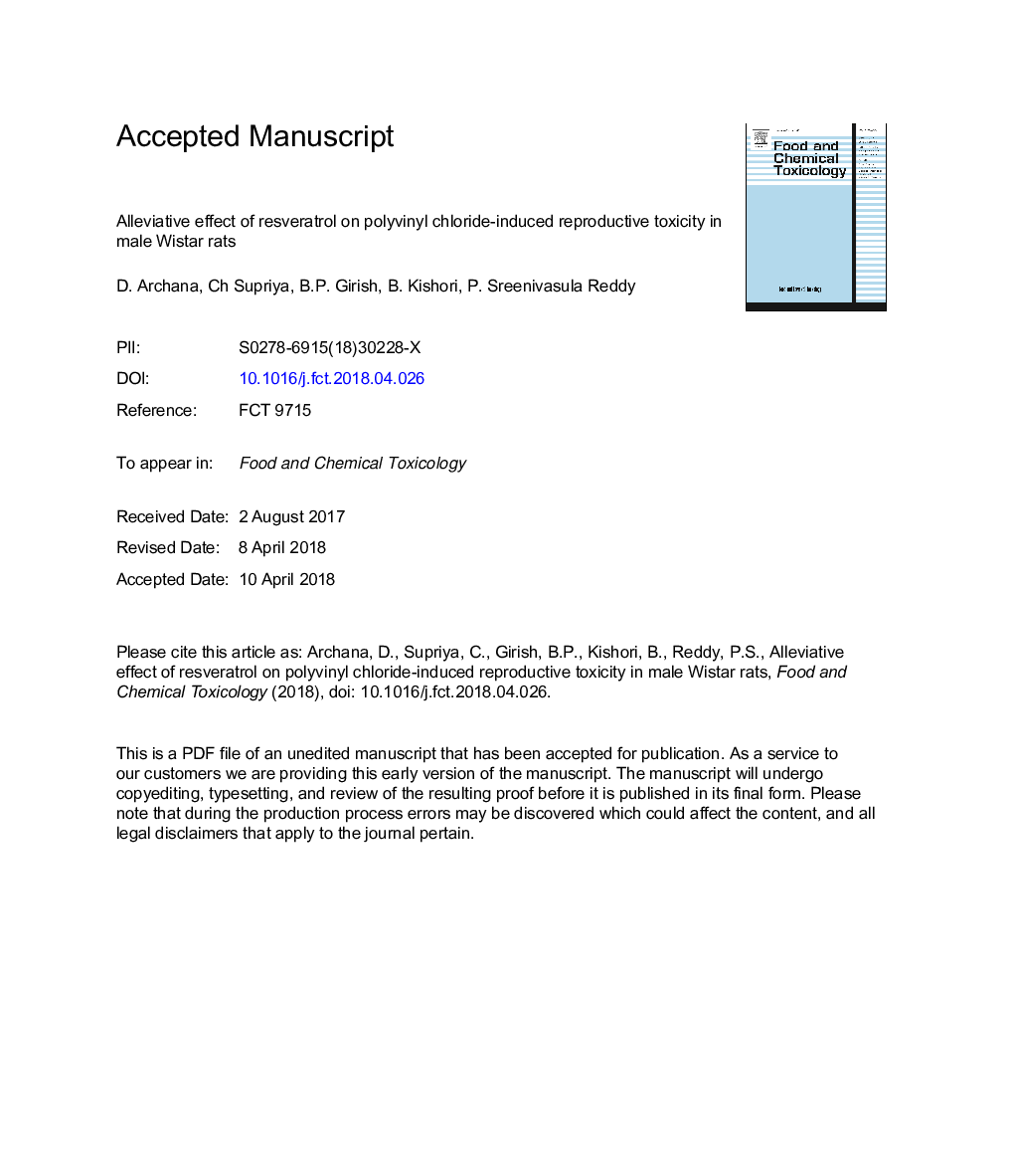 Alleviative effect of resveratrol on polyvinyl chloride-induced reproductive toxicity in male Wistar rats