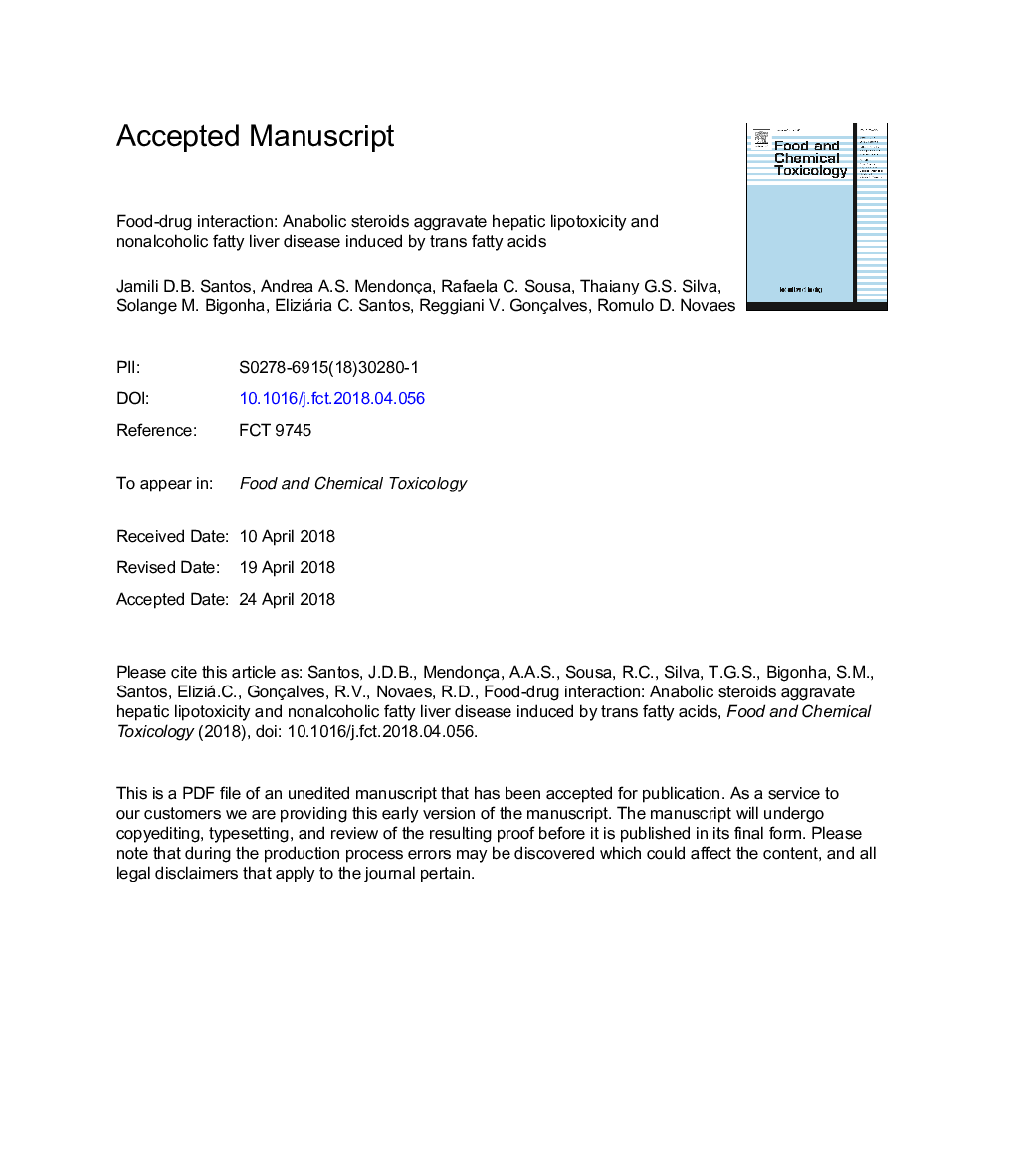 Food-drug interaction: Anabolic steroids aggravate hepatic lipotoxicity and nonalcoholic fatty liver disease induced by trans fatty acids