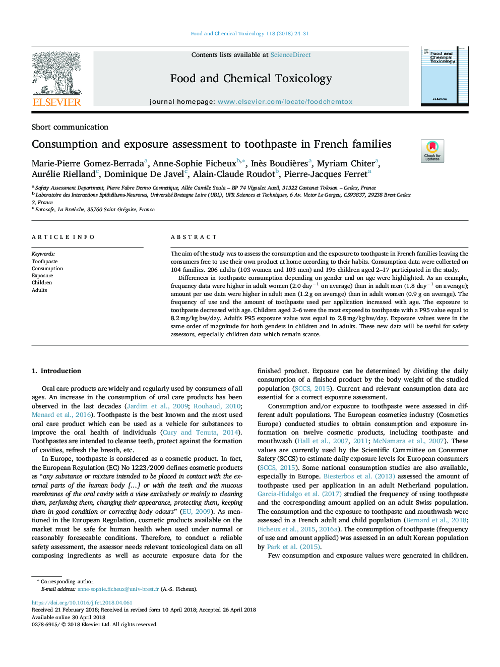 Consumption and exposure assessment to toothpaste in French families