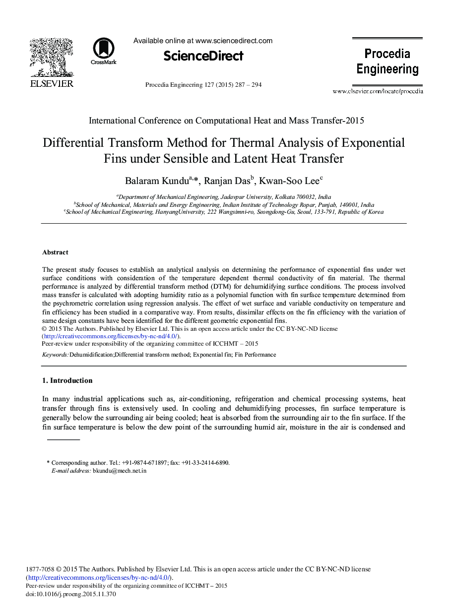 Differential Transform Method for Thermal Analysis of Exponential Fins under Sensible and Latent Heat Transfer 