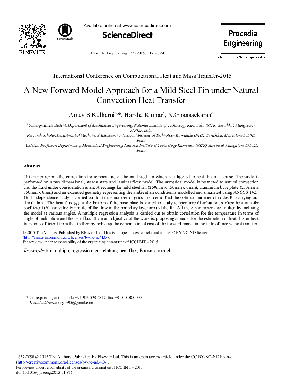 A New Forward Model Approach for a Mild Steel Fin under Natural Convection Heat Transfer 