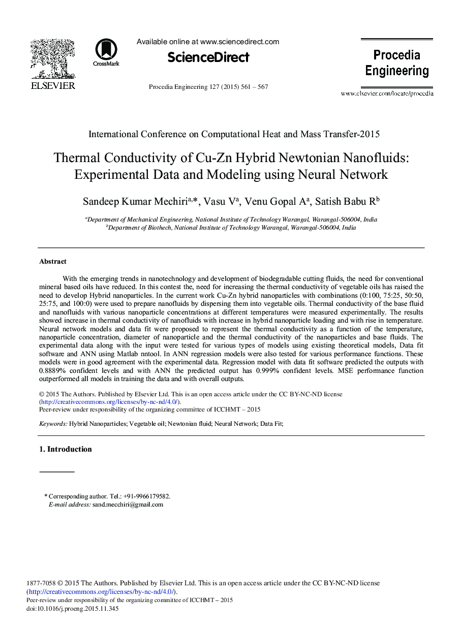 Thermal Conductivity of Cu-Zn Hybrid Newtonian Nanofluids: Experimental Data and Modeling using Neural Network 