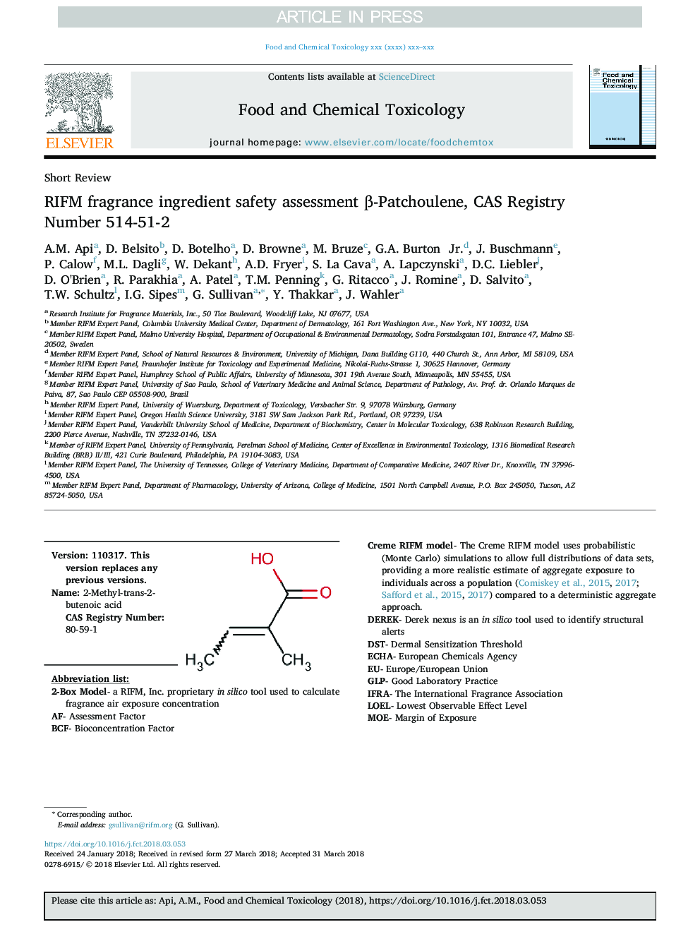 عکس صفحه اول مقاله: RIFM fragrance ingredient safety assessment β-Patchoulene, CAS Registry Number 514-51-2 RIFM fragrance ingredient safety assessment β-Patchoulene, CAS Registry Number 514-51-2
