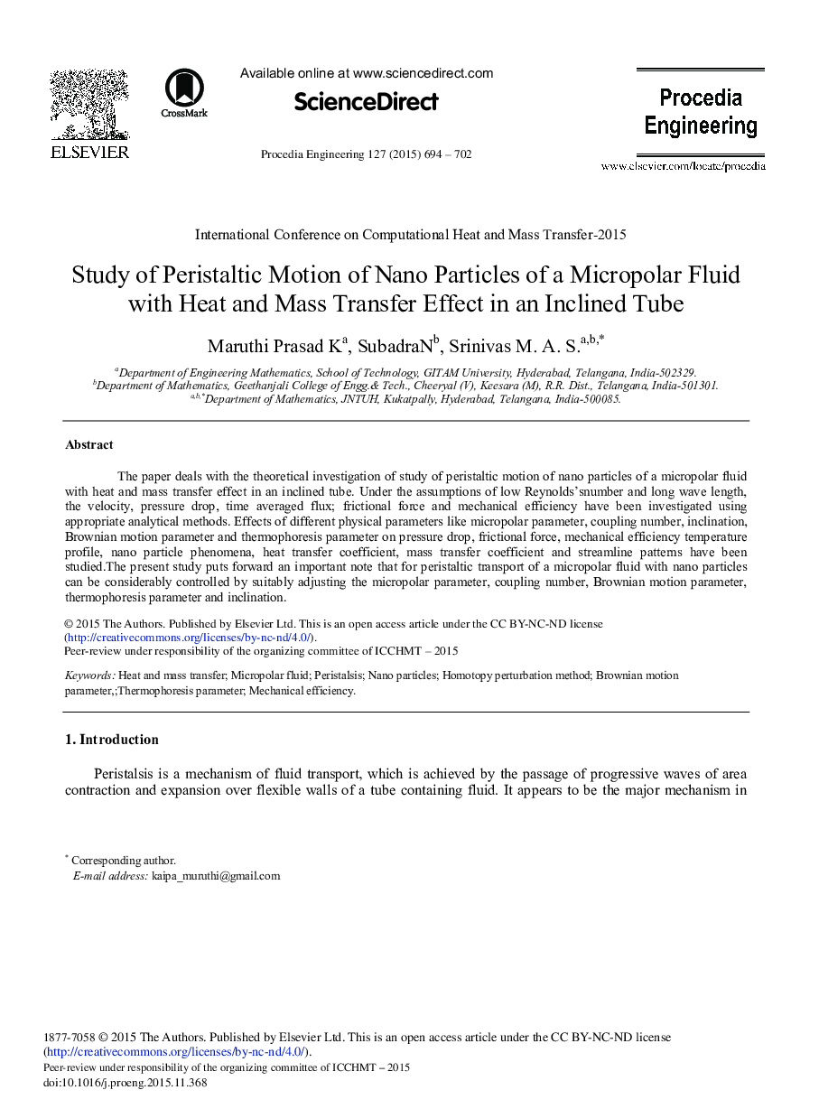 Study of Peristaltic Motion of Nano Particles of a Micropolar Fluid with Heat and Mass Transfer Effect in an Inclined Tube 