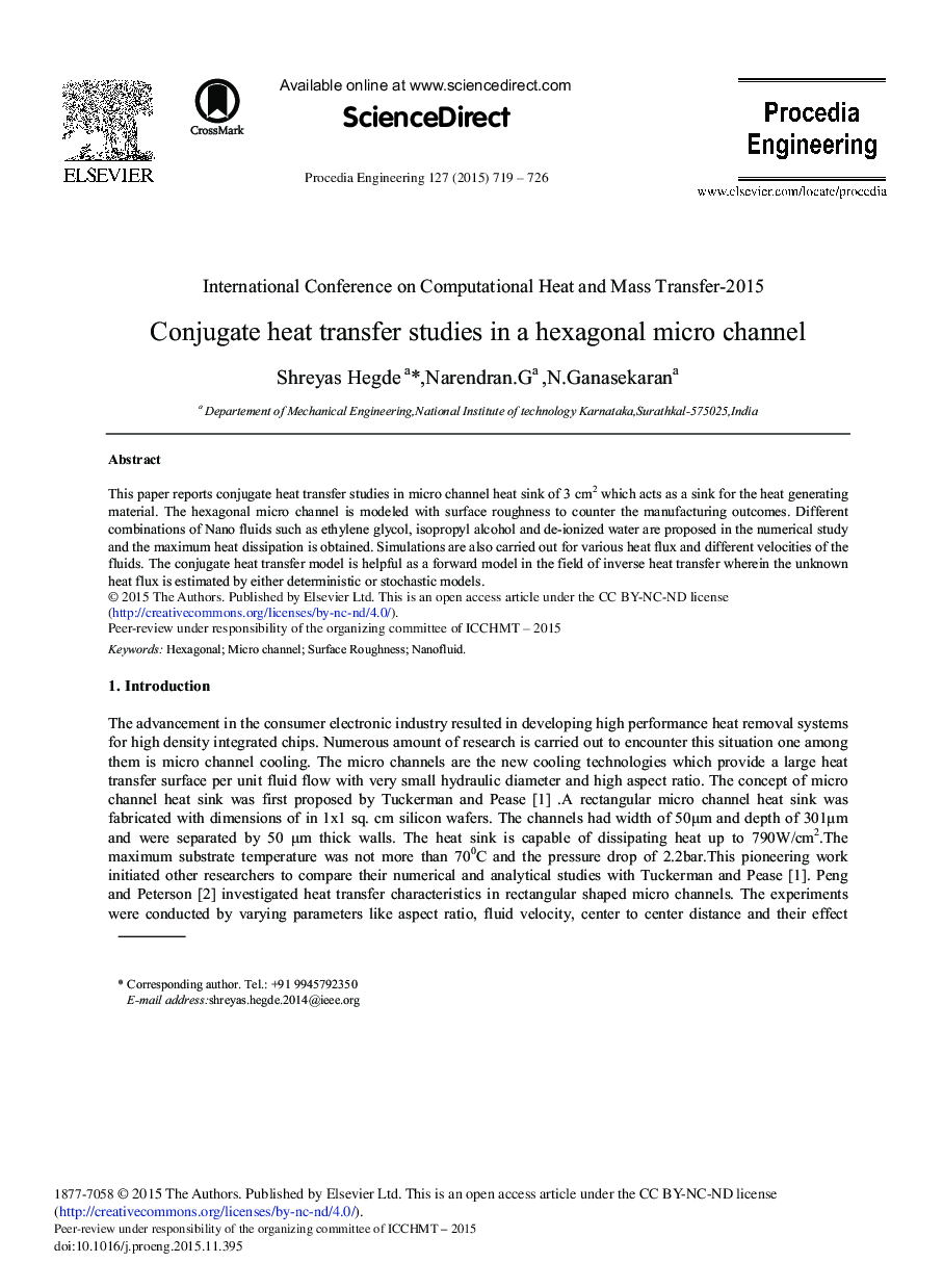 Conjugate Heat Transfer Studies in a Hexagonal Micro Channel 