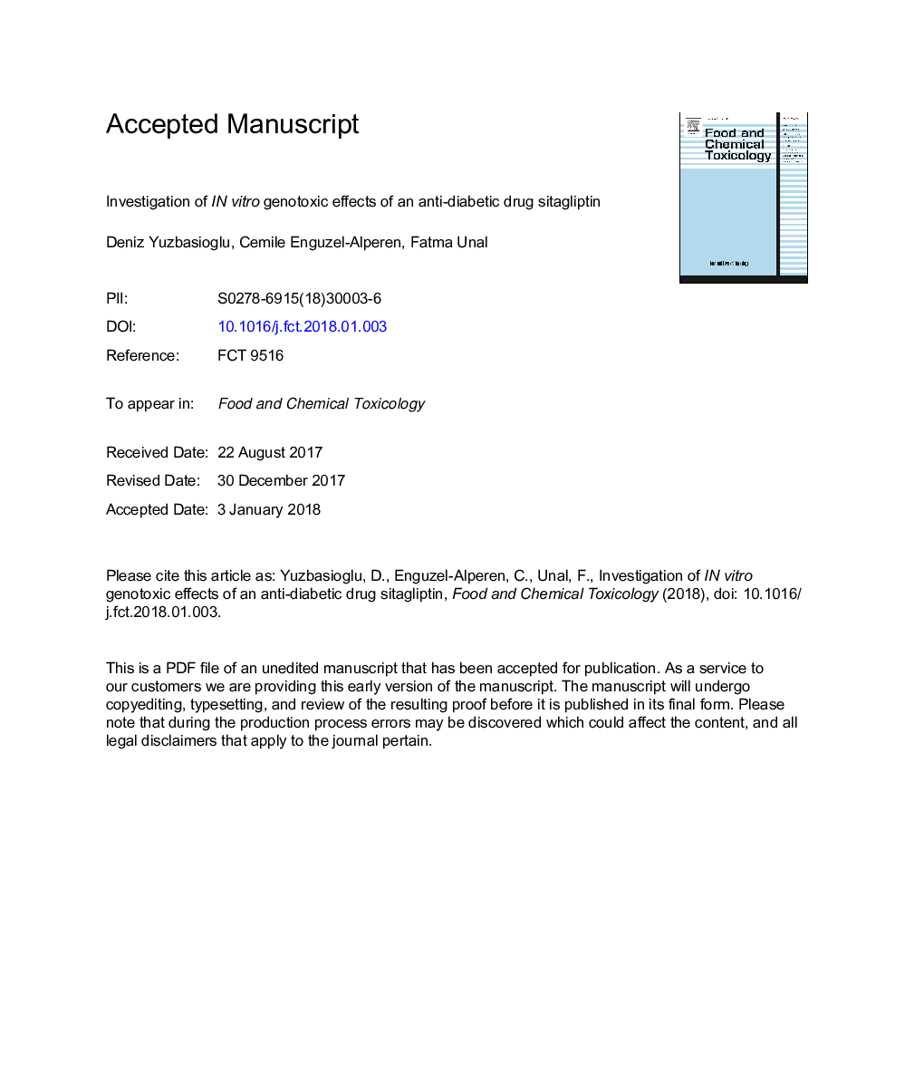 Investigation of in vitro genotoxic effects of an anti-diabetic drug sitagliptin