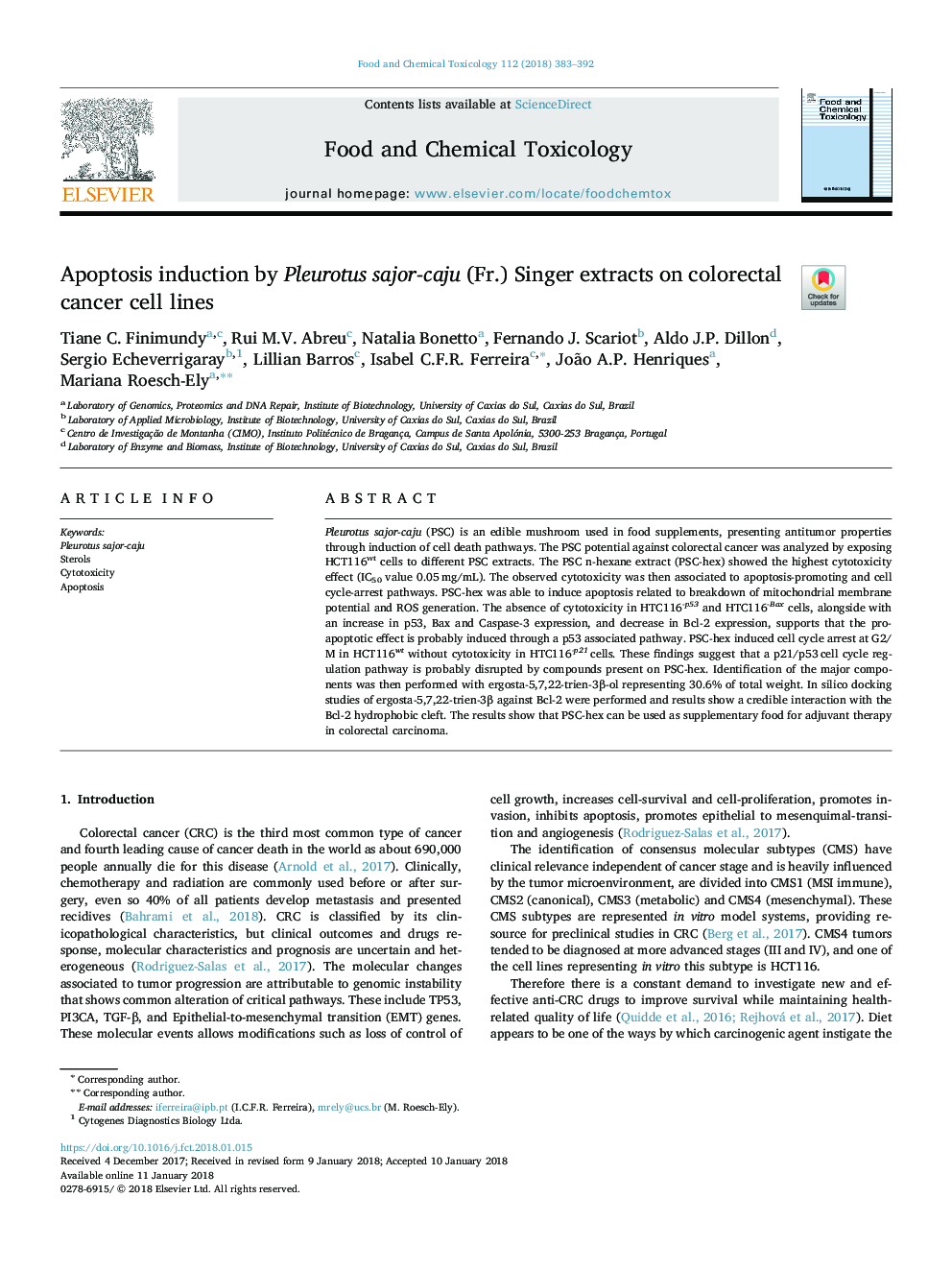 Apoptosis induction by Pleurotus sajor-caju (Fr.) Singer extracts on colorectal cancer cell lines