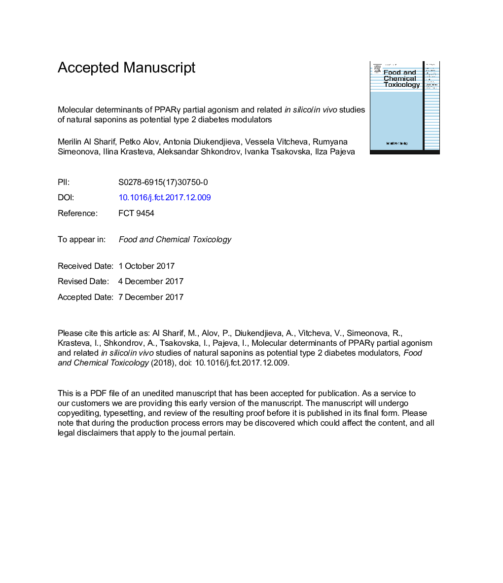 Molecular determinants of PPARÎ³ partial agonism and related in silico/in vivo studies of natural saponins as potential type 2 diabetes modulators