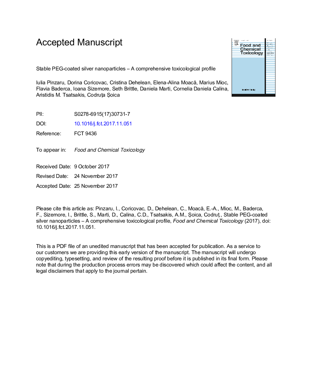 Stable PEG-coated silver nanoparticles - A comprehensive toxicological profile