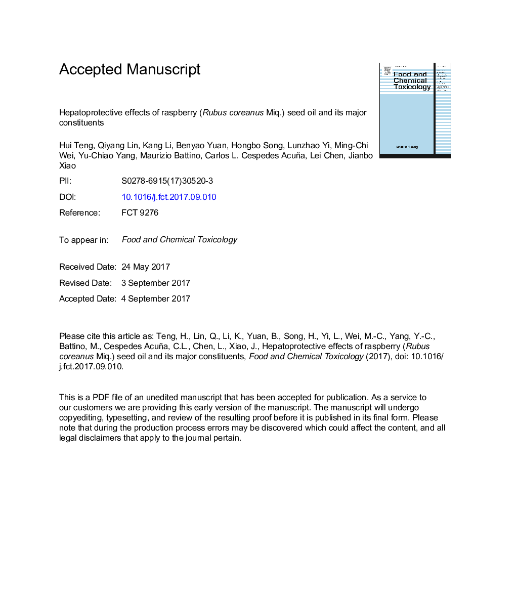 Hepatoprotective effects of raspberry (Rubus coreanus Miq.) seed oil and its major constituents