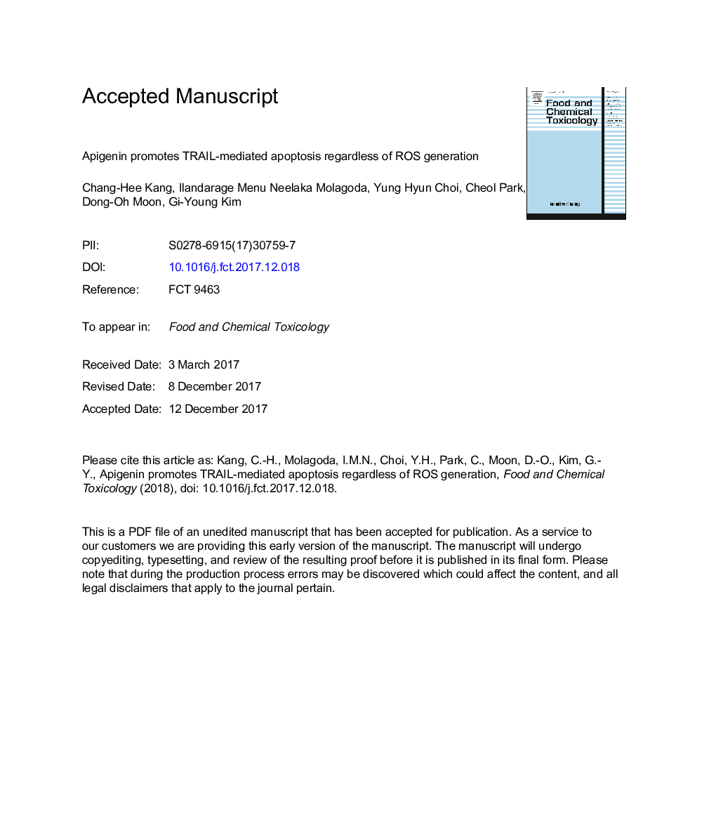 Apigenin promotes TRAIL-mediated apoptosis regardless of ROS generation