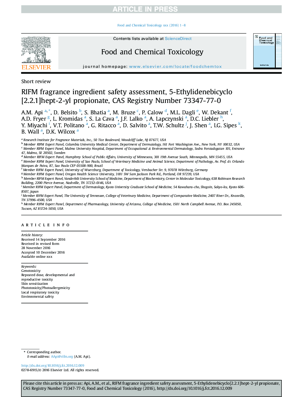 RIFM fragrance ingredient safety assessment, 5-Ethylidenebicyclo[2.2.1]hept-2-yl propionate, CAS Registry Number 73347-77-0