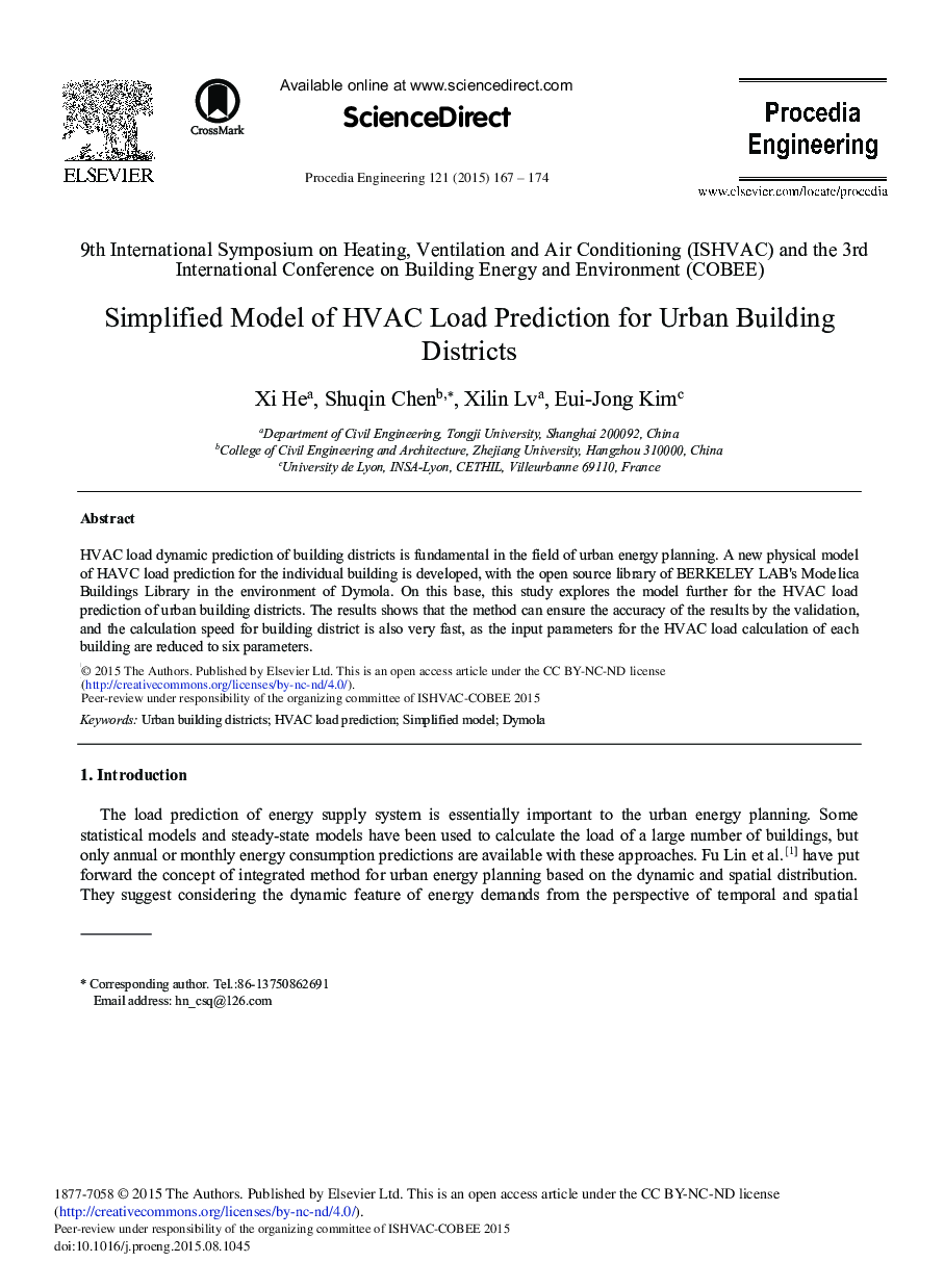 Simplified Model of HVAC Load Prediction for Urban Building Districts 