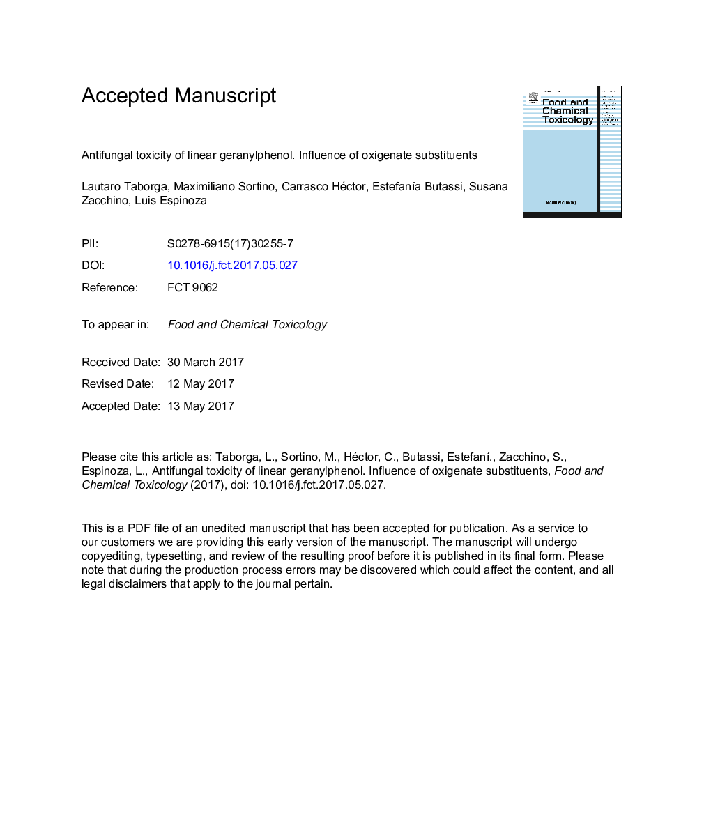 Antifungal toxicity of linear geranylphenol. Influence of oxigenate substituents