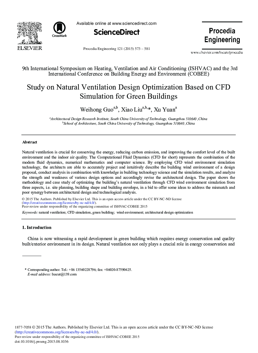 Study on Natural Ventilation Design Optimization Based on CFD Simulation for Green Buildings 