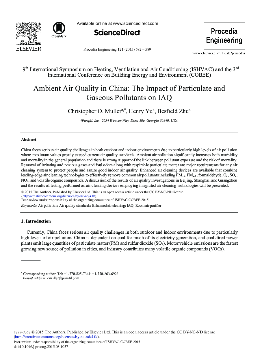 Ambient Air Quality in China: The Impact of Particulate and Gaseous Pollutants on IAQ 