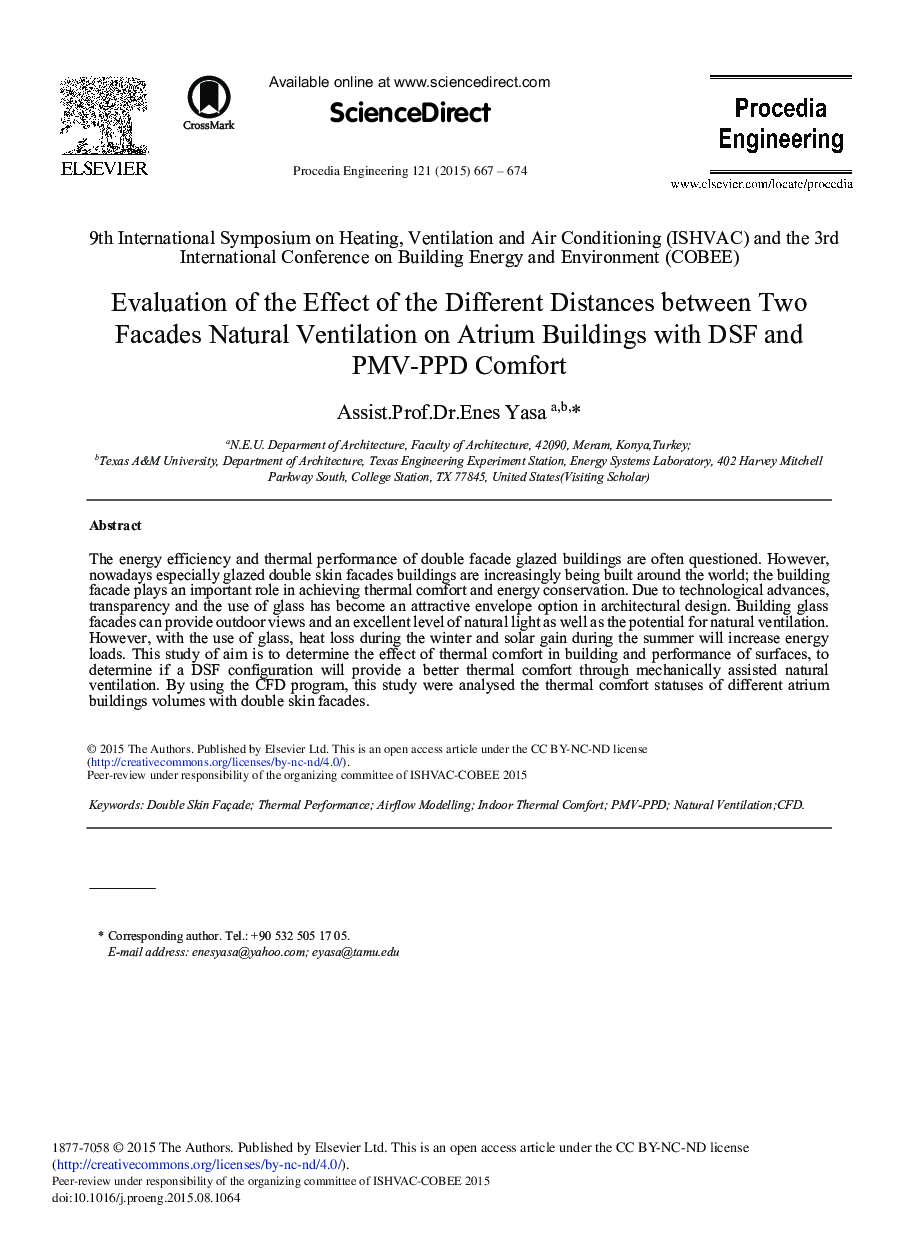 Evaluation of the Effect of the Different Distances between Two Facades Natural Ventilation on Atrium Buildings with DSF and PMV-PPD Comfort 