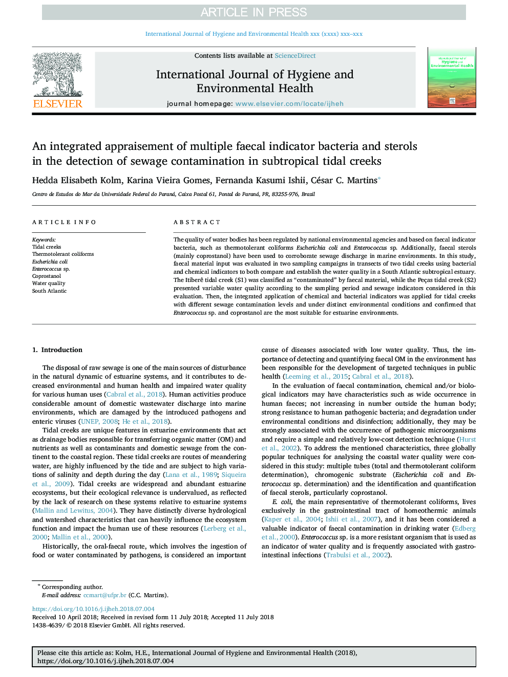 An integrated appraisement of multiple faecal indicator bacteria and sterols in the detection of sewage contamination in subtropical tidal creeks