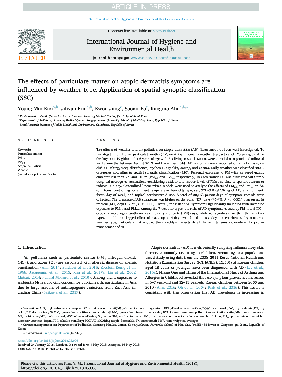 The effects of particulate matter on atopic dermatitis symptoms are influenced by weather type: Application of spatial synoptic classification (SSC)