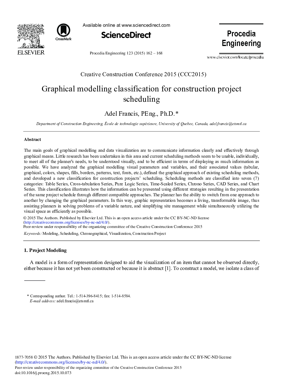 Graphical Modelling Classification for Construction Project Scheduling 