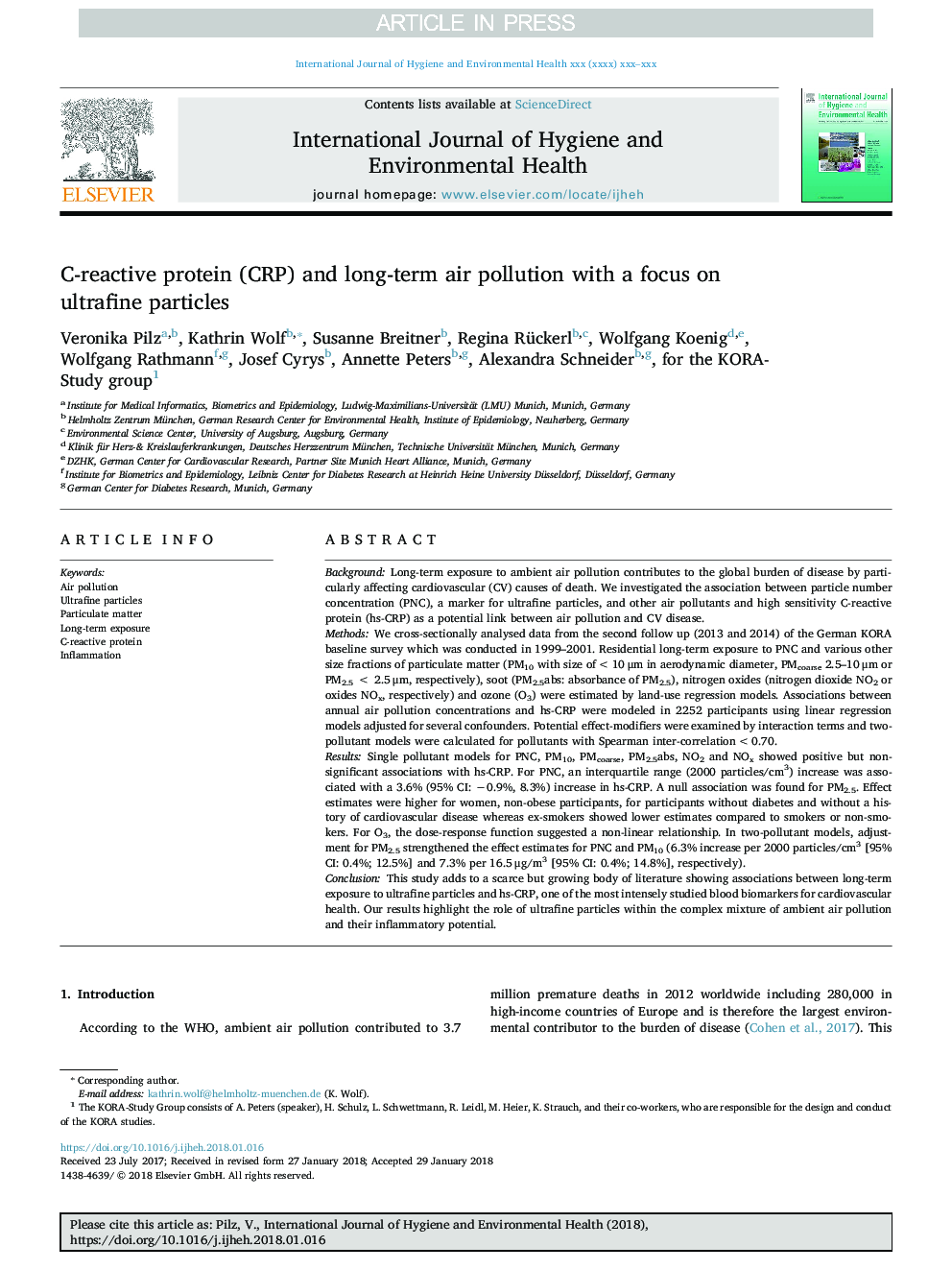 C-reactive protein (CRP) and long-term air pollution with a focus on ultrafine particles