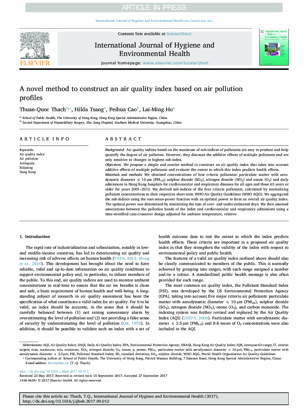 A novel method to construct an air quality index based on air pollution profiles