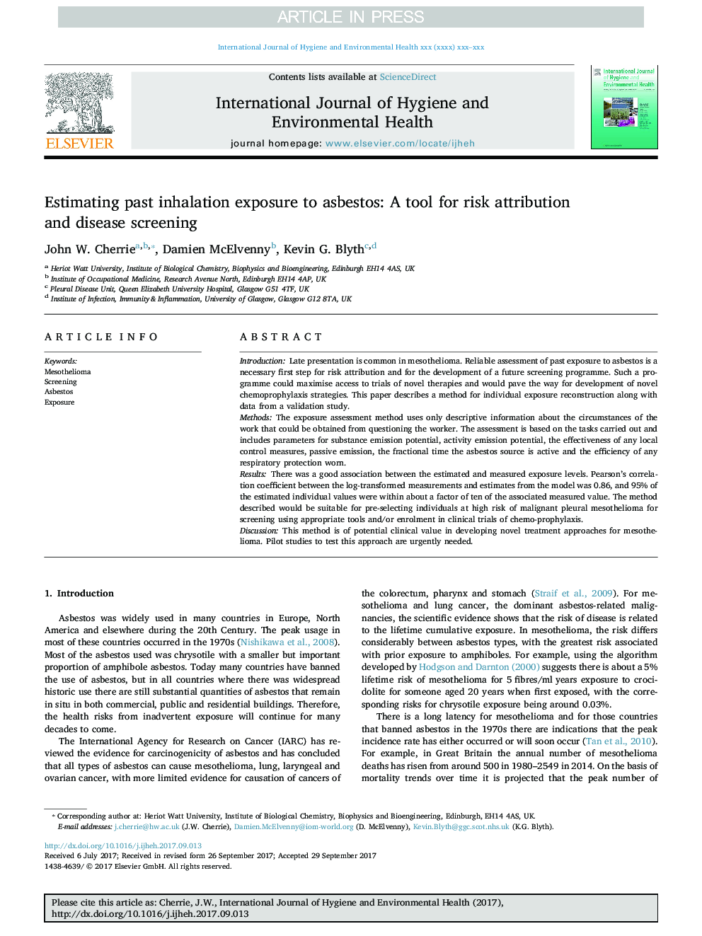 Estimating past inhalation exposure to asbestos: A tool for risk attribution and disease screening