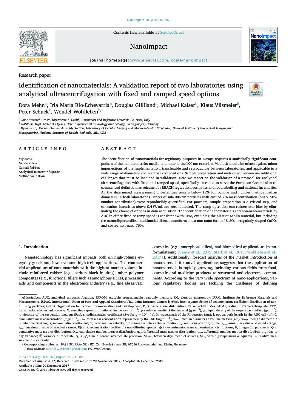 Identification of nanomaterials: A validation report of two laboratories using analytical ultracentrifugation with fixed and ramped speed options