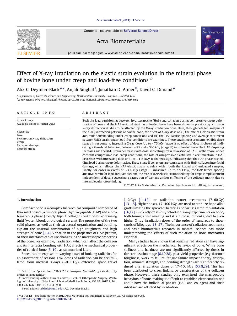 Effect of X-ray irradiation on the elastic strain evolution in the mineral phase of bovine bone under creep and load-free conditions 