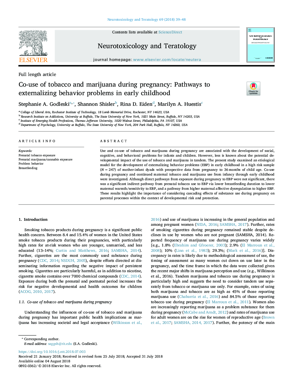 Co-use of tobacco and marijuana during pregnancy: Pathways to externalizing behavior problems in early childhood